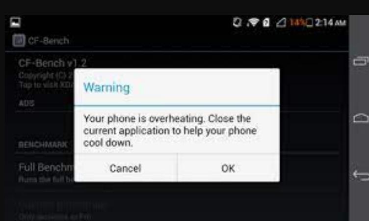 overheating warning message in Samsung S5