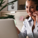 Girl with headset smiling