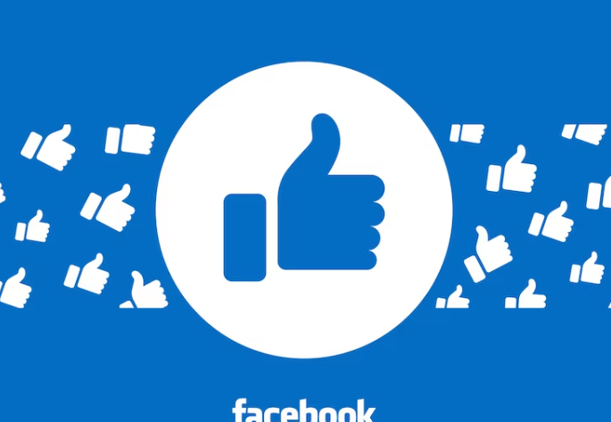 Facebook sign in white circle and word Facebook on plain blue fond