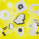 3d Snapchat icon, photo, message, location on yellow fond with bubbles behind3d Snapchat icon, photo, message, location on yellow fond with bubbles behind
