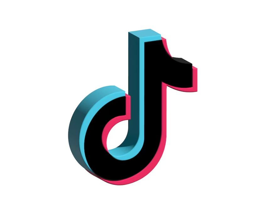 tiktok blue, black and red logo on white plain fond