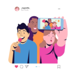 Illustration of Group of People Taking Selfie
