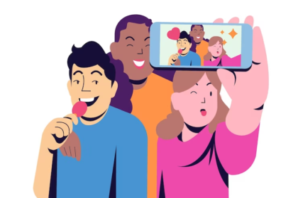 Illustration of Group of People Taking Selfie