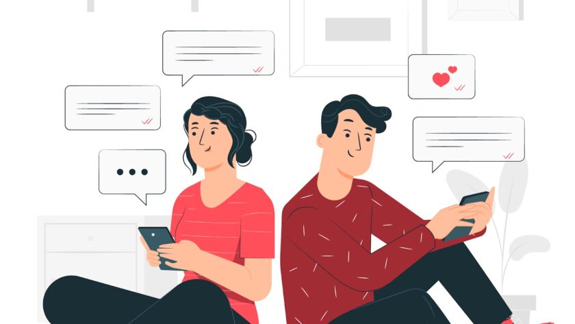 Couple texting concept illustration